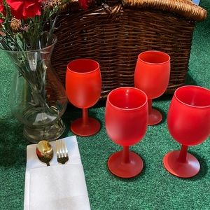 Beautiful Red Satin Carlo Moretti Italy Goblet Glasses